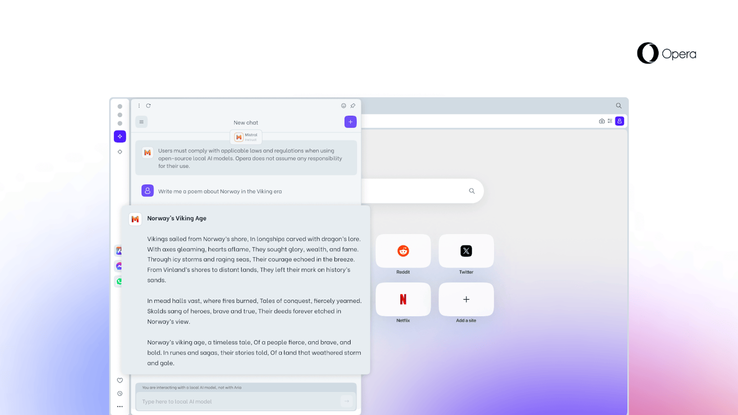 Opera 成为首个集成本地 LLM 的浏览器