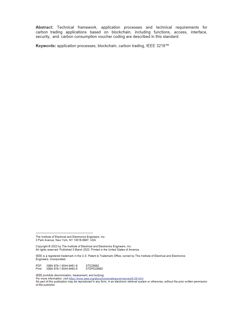 IEEE 3218-2022 基于区块链的碳交易应用标准（英文版）